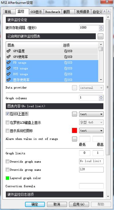 afterburner常用显示参数