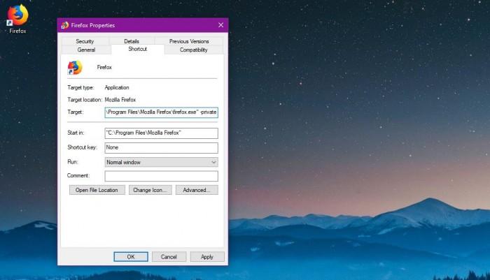 firefox 隐私模式 参数